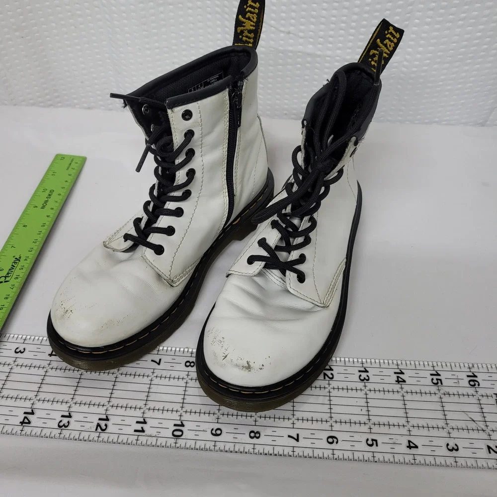 Dr. Martens 1460 J White Leather Lace Up Side Zip Combat Boots Kids‎ US 4 4902